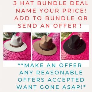 3 Hats for $30 🤠(includes: 1 Black, 1 Brown & 1 cream/white) studded band 🤠